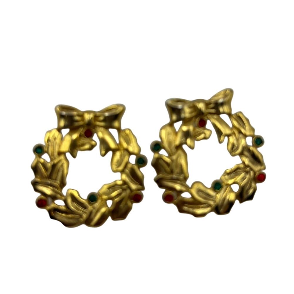 Vintage Christmas Wreath Beaded Post Earrings